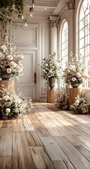 Fototapeta premium Elegant, light-filled room with floral displays