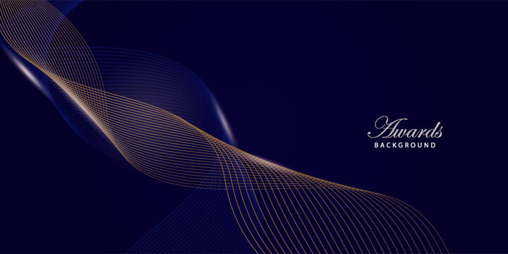 Golden Blue Award Background. Jubilee Night Decorative Invitation. Corporate Presentation with Side Flowing Thread Effect. Wedding Entertainment Hollywood Bollywood Night. Elegant Luxury