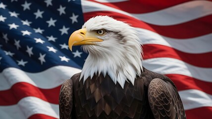 Naklejka premium Majestic Bald Eagle Against the American Flag