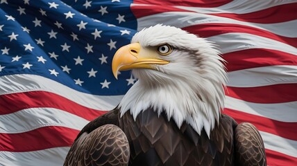 Naklejka premium Majestic Bald Eagle Against the American Flag