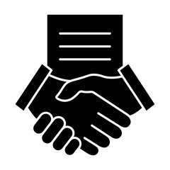 Handshake with contract icon. Business deal concept. Agreement symbol. Vector illustration isolated on white.
