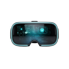 Virtual Reality Headset with Blue Neon Glowing Outline and Futuristic Interface Display on Transparent Background Innovation and Technology Concept