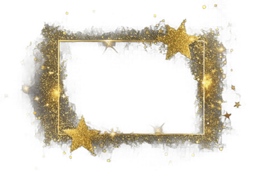 Photo of a festive golden star frame with glitter isolated on a transparent background
