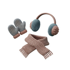 Winter Accessories Set with Earmuffs Scarf and Mittens on Transparent Background in Soft Lighting