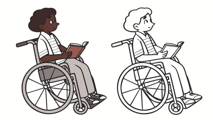 A split illustration showing a person in a wheelchair reading a book, useful for websites or blogs promoting education, inclusion, disability awareness, or literacy initiatives.


