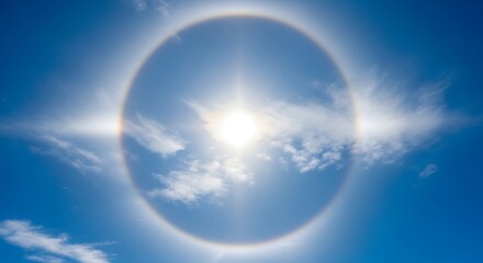 Sun Halo Phenomenon in a Blue Sky with Clouds.
