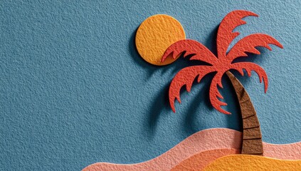 Palm tree on a sandy island, sun