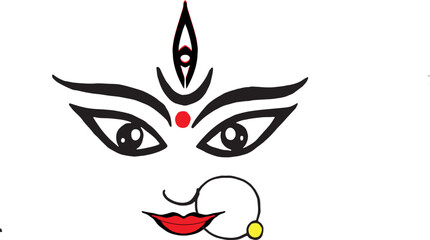 Durga Ma Face Vector Illustration on White Background