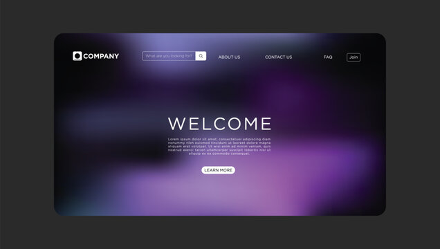 Modern website welcome screen design with vibrant purple gradient background for online branding