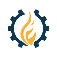 Dark Blue Gear with Orange Flame on White Background wheel fire