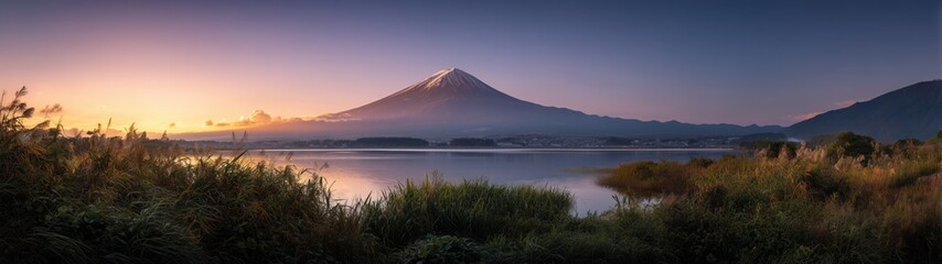 Sunrise reflection over mount fuji japan nature photography calm environment scenic view