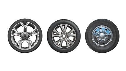 Collection car tires with alurim on free isolated transparent PNG background. © Igor Link