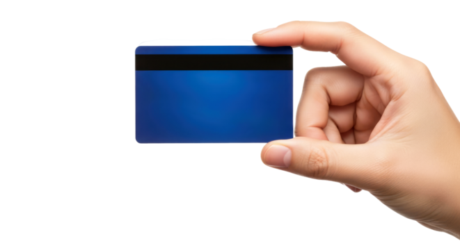 presenting your new blue credit card secure online banking access, isolated on transparent background