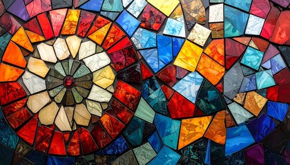 Mosaic stained glass effect with colorful geometric pieces artistic decorative abstract background
