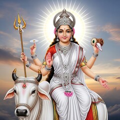 Indian women in white saree, maa Durga in white saree