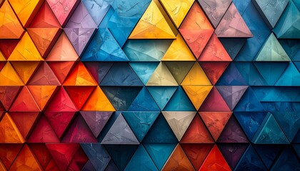 Pattern of layered triangles with vivid color gradients geometric sharp artistic abstract background
