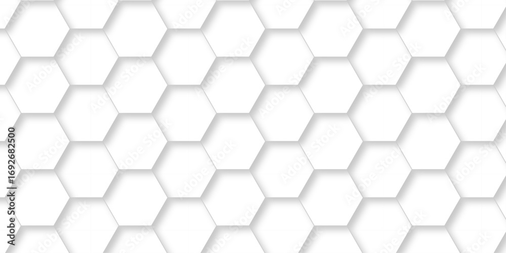Wall mural abstract pattern hexagonal white technology line paper background. hexagonal grid tile mosaic struct