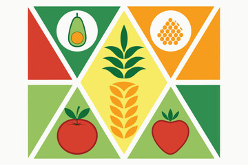 Colorful geometric arrangement of fruits and grains food healthy