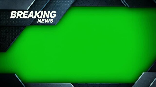 Breaking News Broadcast Frame with Green Screen. TV News Lower Third Template for Chroma Key Video Background