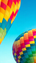 Obraz premium Colorful checkered hot air balloon ready for flight against blue sky