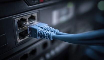 Close-up of network cable plugged into a server