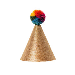 colorful party hat with vibrant pom pom on transparent background