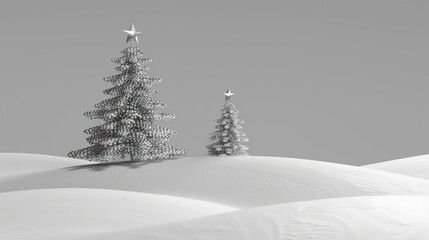 Fototapeta premium Silver Christmas Trees on Snowy Landscape in Gray Sky Winter Scene