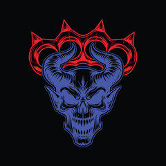 Fototapeta premium Devil Skull Logo Vector Illustration for Graphic Design