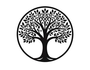 Obraz premium Black and white circular tree of life graphic