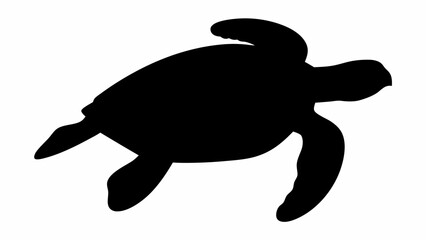 Silhouette depiction of a sea turtle with visible flippers and head against a white background view from above © Sidra