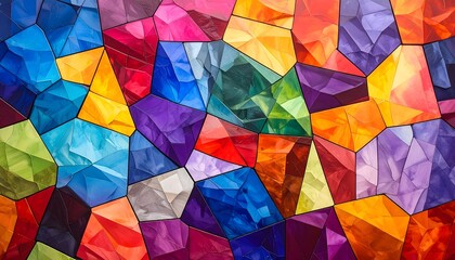 a close up of a colorful stained glass wall with many different colors
