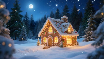 눈내린겨울밤의마법같은과자집풍경