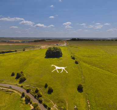 Aerial view of Hackpen Hill White Horse, Chalk Hill Figure, Wiltshire, England, UK
