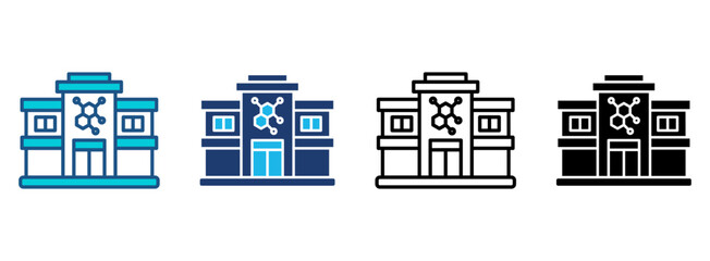 Research Center Icon Set With Multiple Styles. Vector Illustration