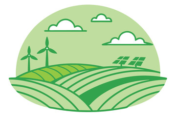 Green Energy Landscape With Wind Turbines And Solar Panels renewable