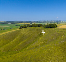 Aerial view of Cherhill White Horse, Chalk Hill Figure, Wiltshire, England, UK