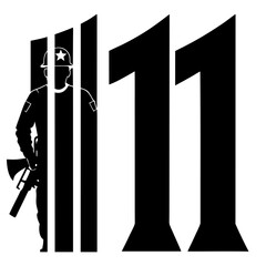 Soldier silhouette holding weapon against a backdrop of the number 11
