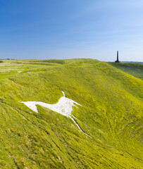 Aerial view of Cherhill White Horse, Chalk Hill Figure, Wiltshire, England, UK
