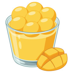 Tropical mango flavored ice cream in clear glass container isolated vector illustration