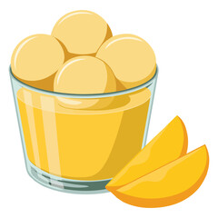 Creamy mango ice cream dessert served in transparent glass isolated vector illustration