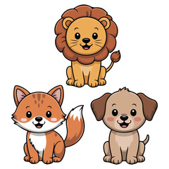 Adorable cute baby animal character vector illustration isolated on white background