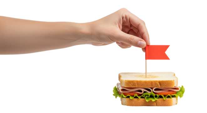 Placing Red Flag in Sandwich on Transparent Background with Hand