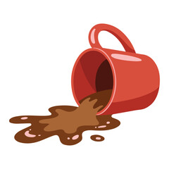 Espresso coffee spilled on floor from ceramic mug isolated vector illustration on white