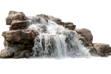 Waterfall cascades powerfully over rocks in vibrant display
