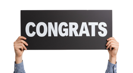 Holding congrats sign against Transparent Background in celebration and achievement