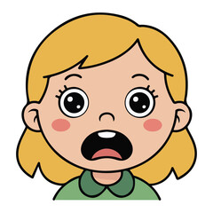 Frightened little girl face expression cartoon vector illustrations kid emotion