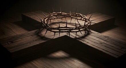 Crown of thorns on wooden cross