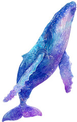 Fototapeta premium Magical whale swims peacefully in deep ocean with cosmos color