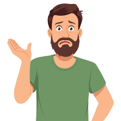 Man shrugging shoulders and spreading hands cartoon vector sorry or unknown concept