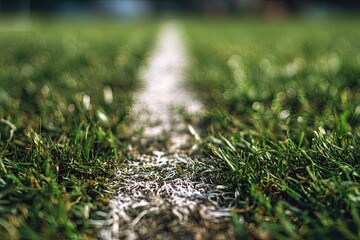 Close-up of a white line on a grassy field